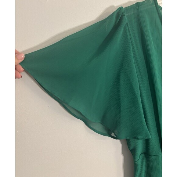 CALVIN KLEIN Kelly Green Ruffle Wrap Dress Women 4 Flutter Sleeve Midi Chiffon - Picture 6 of 16